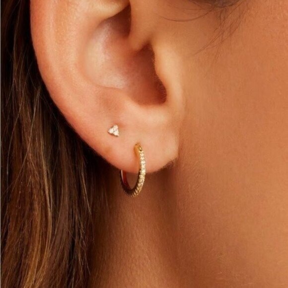 Perfect Everyday HUGGIES Gold Pave "Diamond" huggies w/cz High Quality hoops - Picture 11 of 14